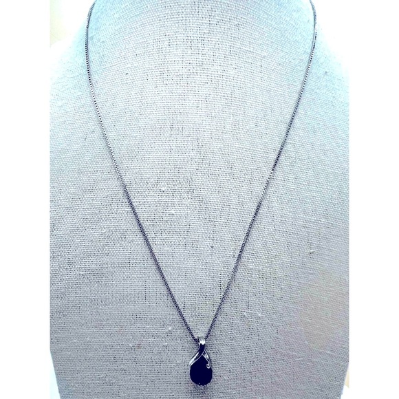 NEW Purple Teardrop Glass Gemstone Silver Chain Necklace Pendant - Picture 5 of 8